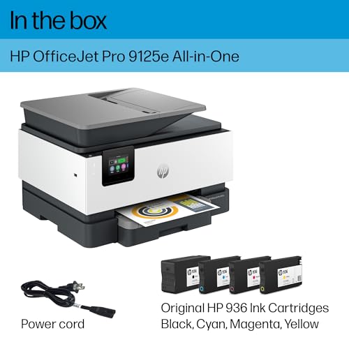 HP OfficeJet Pro 9125e All-in-One Printer, Color, Printer-for-Small Medium Business, Print, Copy, scan, fax,Touchscreen; Smart Advance Scan