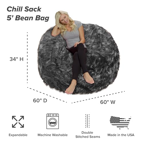 Chill Sack Bean Bag Chair - 5' Giant Memory Foam Lounge Chair with Soft Microfiber Cover – Cozy Furniture for Living Room, Dorm