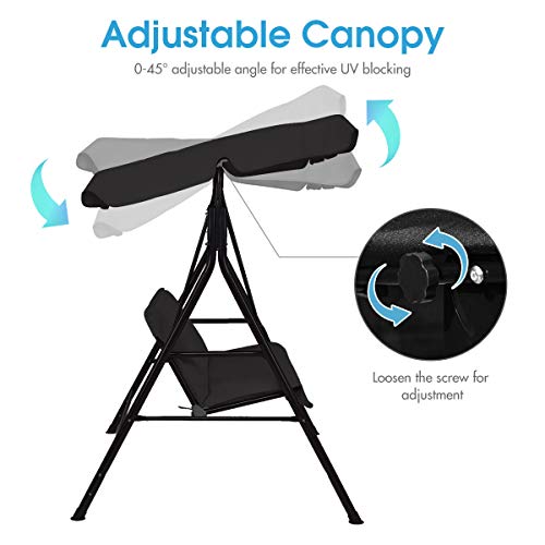 Tangkula 3 Person Porch Swing, Patio with Removable Cushion & Powder-Coated Steel Frame, Outdoor Swing with Canopy for Porch, Backyard, Garden