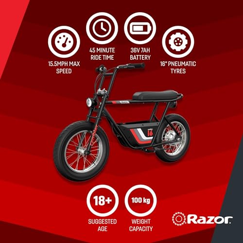 Razor Rambler 16 – 36V Electric Minibike with Retro Style, Up to 15.5 MPH