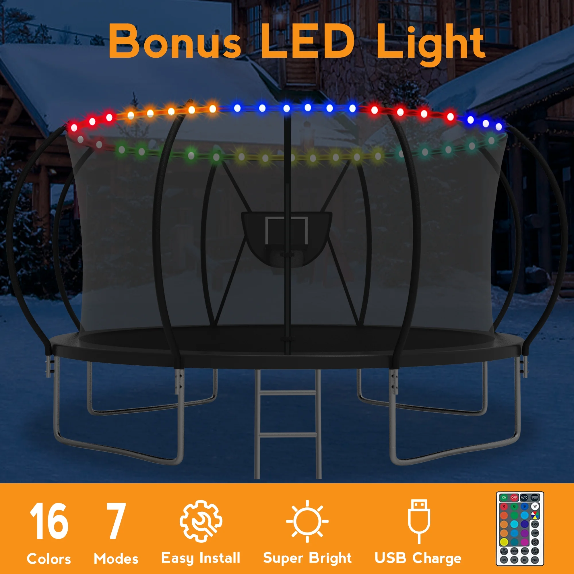 KOFUN Trampoline with Basketball Hoop & Light, 1500lbs 10FT 12FT 14FT 16FT Trampoline for Adults and Kids