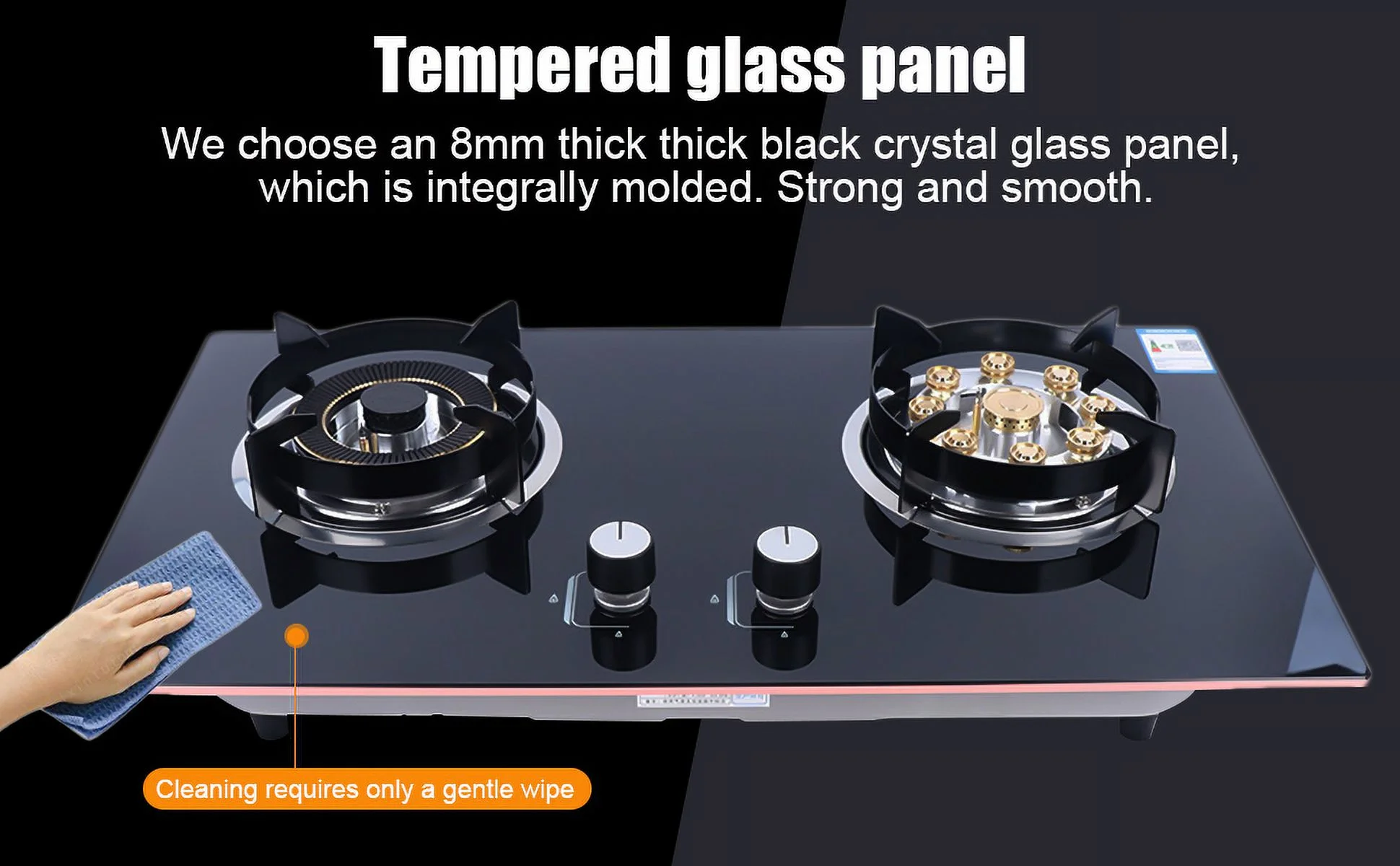 Miumaeov 28" Black Tempered Glass Panel Built-in Gas Cooktop Dual Fuel Cooktops with Strong Flame Natural Gas Stove Countertop Gas Hob 2 Burners
