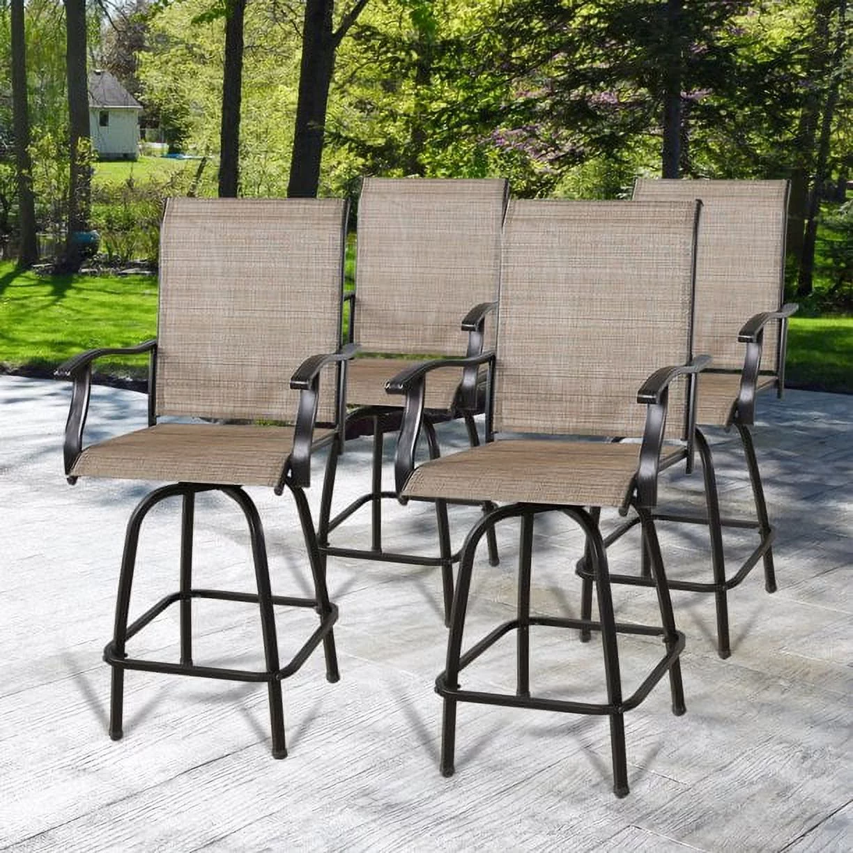 Ulax Furniture 4-Piece Outdoor Swivel Bar Stools, Sling Patio Seating Height Bar Chairs with High Back and Armrest - Radiant Selections