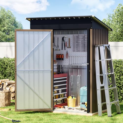 6x4FT Outdoor Steel Storage Shed with Clear Window, Lockable Doors, Weather-Resistant Metal Tool Shed for Garden, Backyard, Patio, and Utility Storage