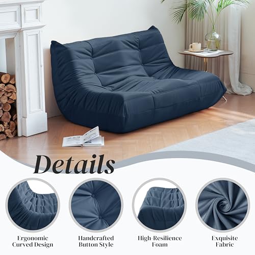 Bean Bag Chair for Adults - Suede & Microfiber Fireside Floor Chair, Comfortable Corner Lounge Sofa for Living Room, Bedroom, Office (3-Seater, Beige)