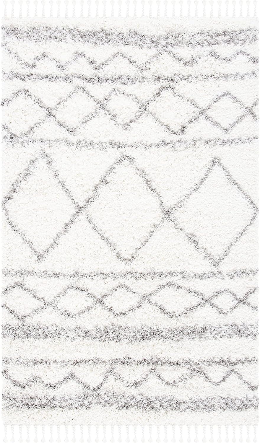 SAFAVIEH Pro Lux Shag Collection Area Rug - 9' x 12', Ivory & Grey, Boho Braided Design, Non-Shedding & Easy Care
