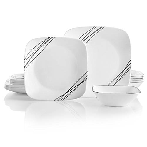 Corelle Vitrelle 18-Piece Service for 6 Dinnerware Set, Timber Shadows & Vitrelle 1-Qt Serving Bowl 2-Pack, Large Serving Bowl, Triple Layer Glass