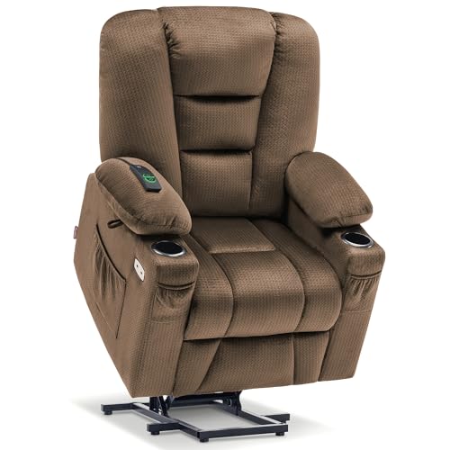 MCombo Small Power Lift Recliner Chair with Massage and Heat for Petite People, Cup Holders, USB Ports, Side Pockets, Fabric 7569 (Small-Regular