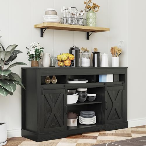 Farmhouse TV Stand for 65+ Inch TV, 34'' Tall Entertainment Center with Sliding Barn Doors