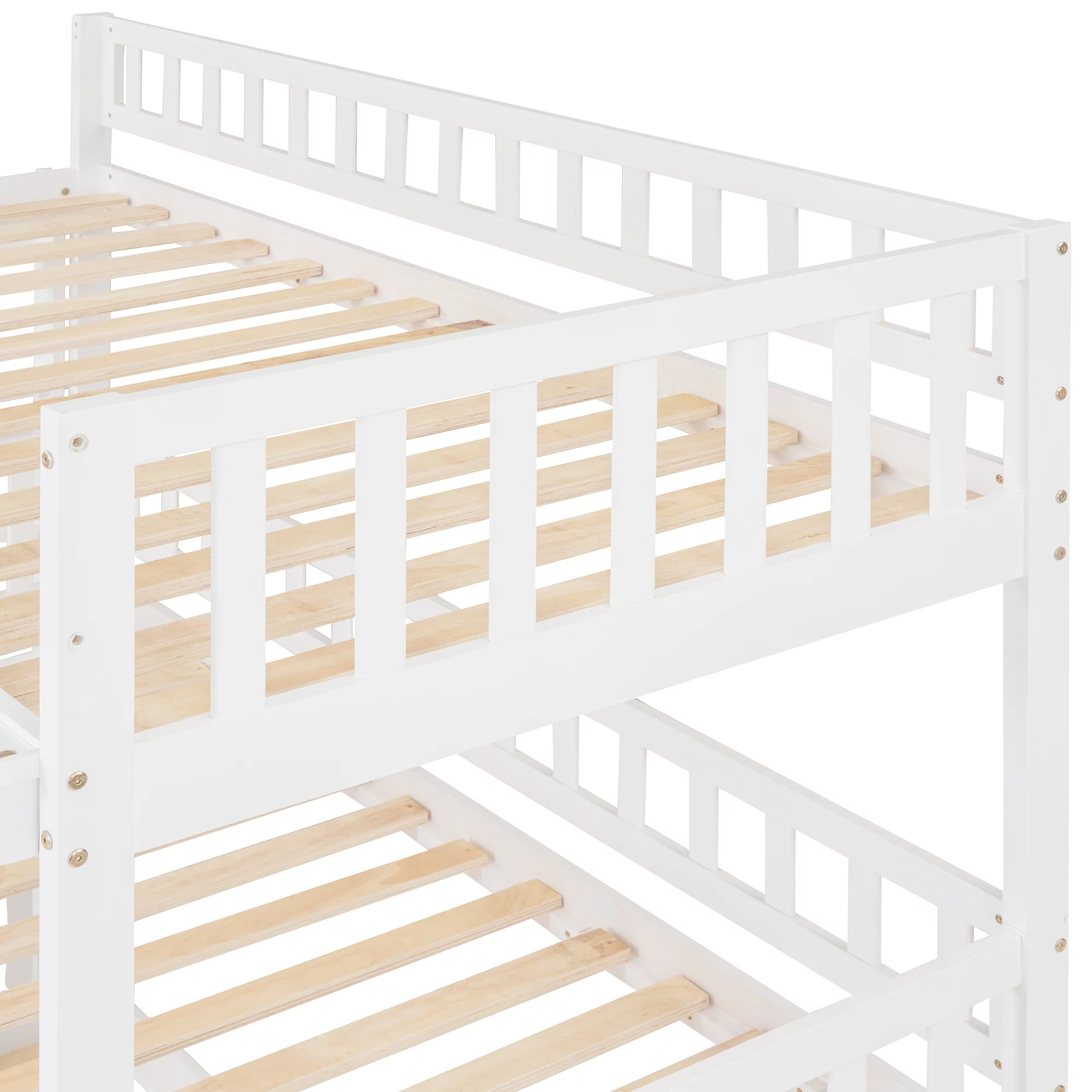 Bellemave Triple Bunk Bed with Slide, Wood Twin Over Twin Over Twin 3 Bunk Bed with Built-In Ladder and Guardrails, Triple Bed for Kids, Teens, Boys