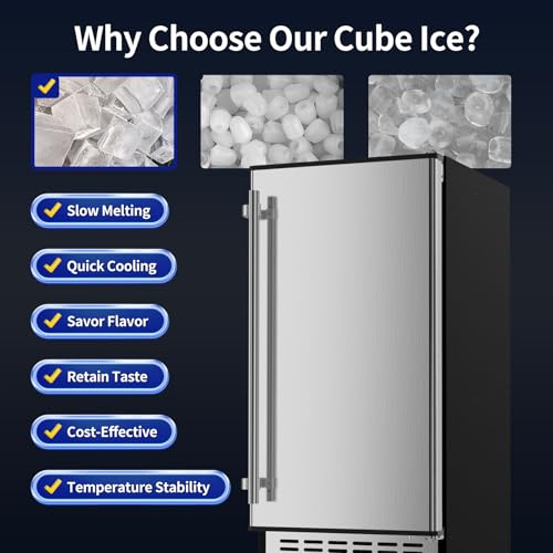 Coolake 15 Inch Commercial Under Counter Ice Maker Machine, 100lbs/Day Stainless Steel Built-in Freestanding Ice Maker with 30lbs Storage Bin