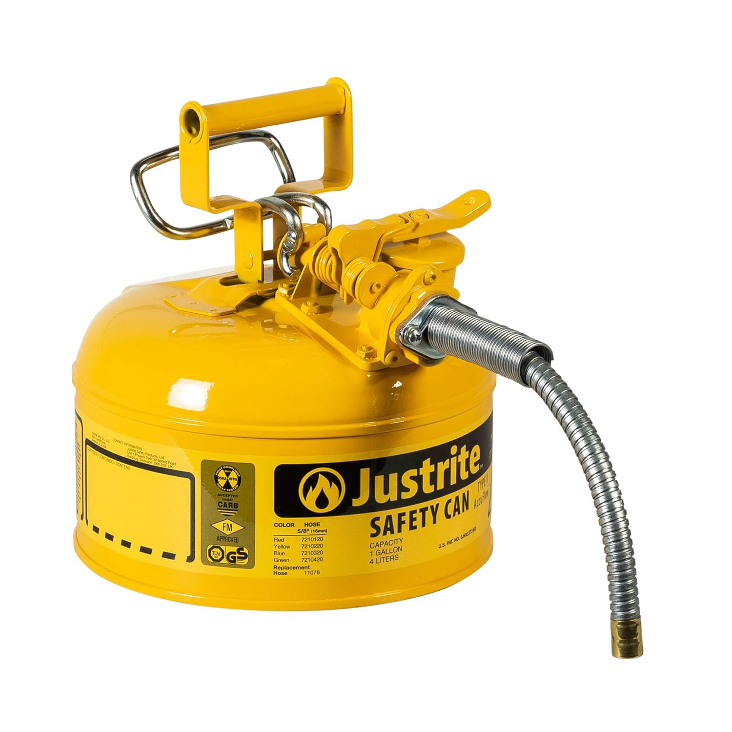 Justrite 5 Gallon Red AccuFlow Galvanized Steel Type II Vented Safety Can With Stainless Steel Flame Arrester And 1" Metal Hose (For Flammable