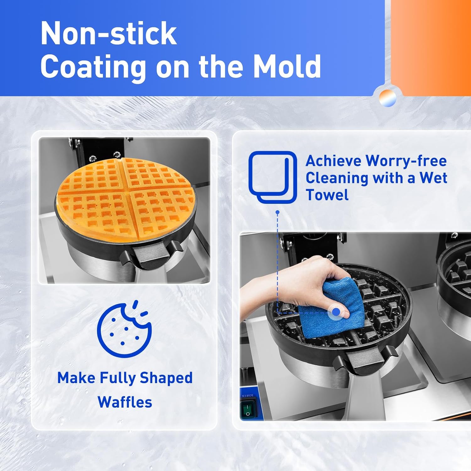 Belgian Waffle Maker 2600W Commercial Waffle Maker Double Waffle Maker 360° Rotating Large Stainless Steel Waffle Maker Non-stick Electric Chaffle