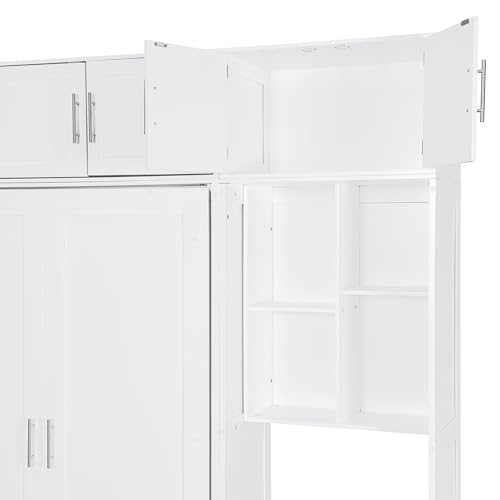 Polibi Full Size Wall Murphy Bed with Built-in Desk & Shelves - Multi-Functional Wall Bed for Small Apartments, 3 Storage Cabinets