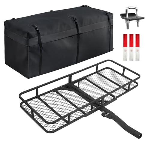 Folding Hitch Cargo Carrier, 60"x24"x6" Heavy-Duty Basket Rack, 500lbs Capacity, Fits 2" Receiver, for SUV, Trailer, Pickup