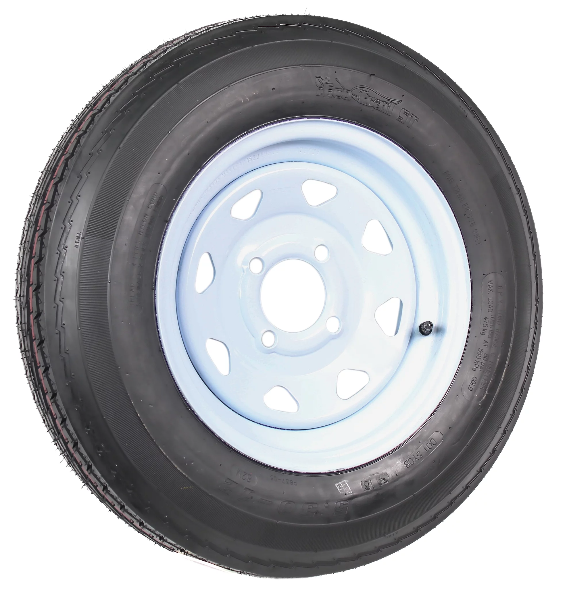 2-Pack Trailer Tires On White Wheel Rims 530-12 5.30-12 5.30 x 12 Load C 4 Lug