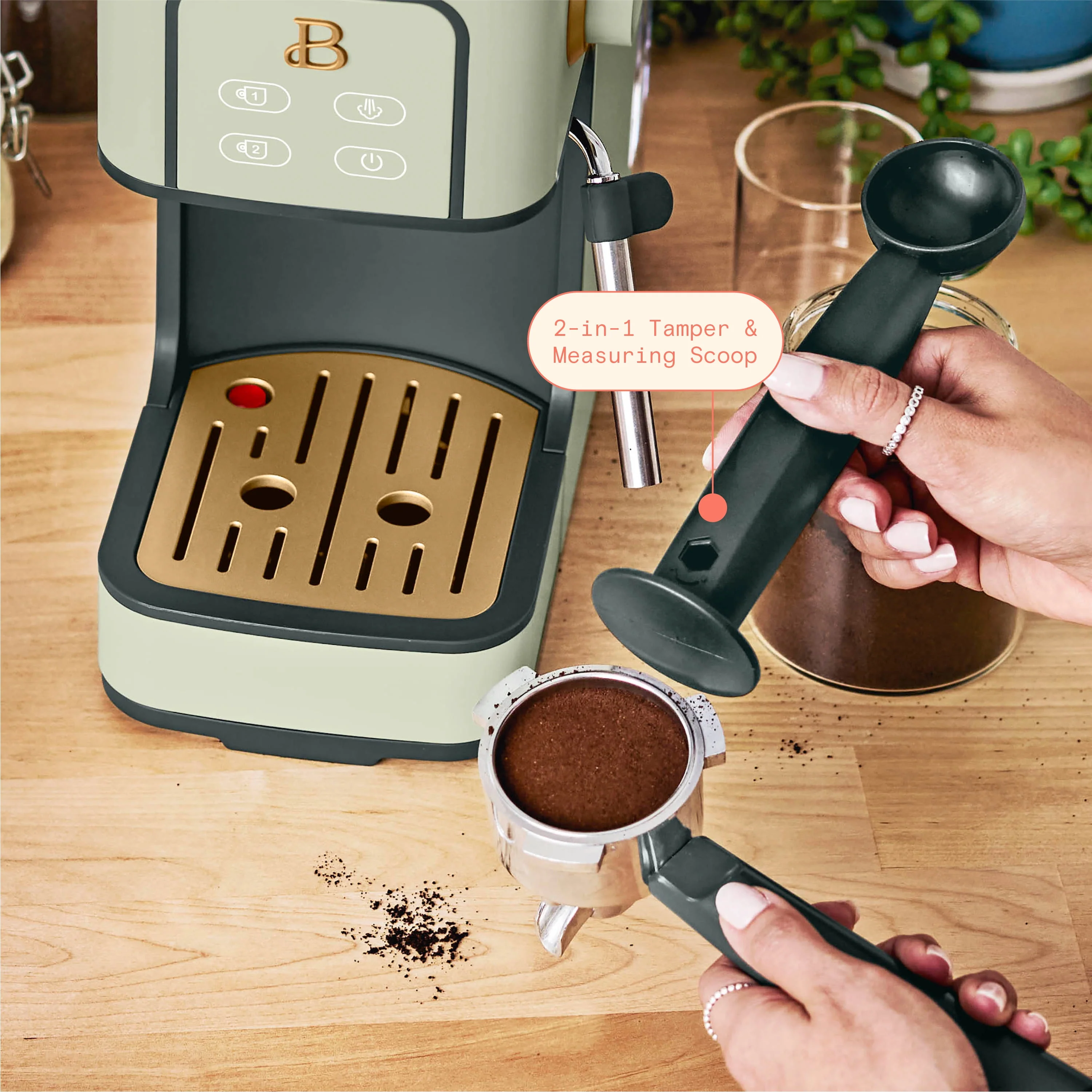 Beautiful Slim Espresso Maker with 20-Bar Pressure, White Icing by Drew Barrymore
