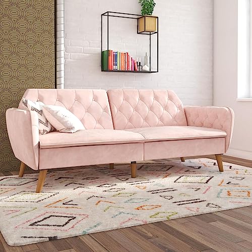 Novogratz Tallulah Memory Foam Futon, Convertible Couch, Camel Faux Leather