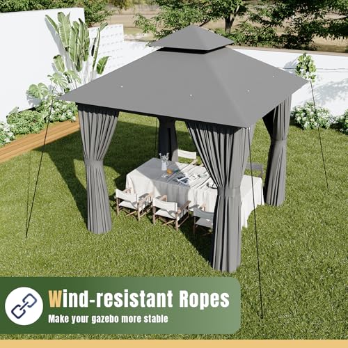 AOXUN Outdoor Gazebo for Patio 10x12, Metal Frame Canopy with Double Roofs