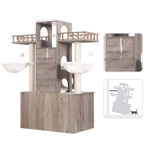 Heybly Cat Tree with Litter Box Enclosure for Indoor Big Cat, Cat Tower for Large Cats 20 lbs Heavy Duty