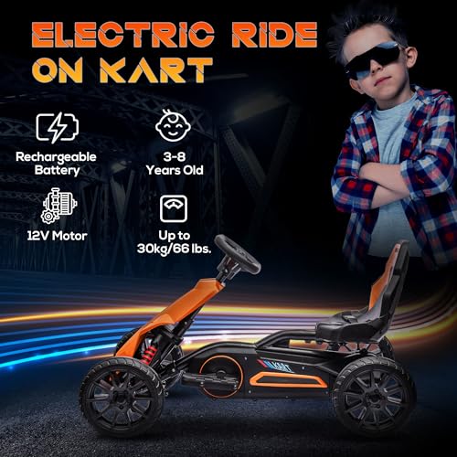 Aosom 12V Electric Go Kart for Kids, Outdoor Ride-On Toy with Forward Backward Drive & Adjustable Speed, Gift for Child 3-8 Years Old, White