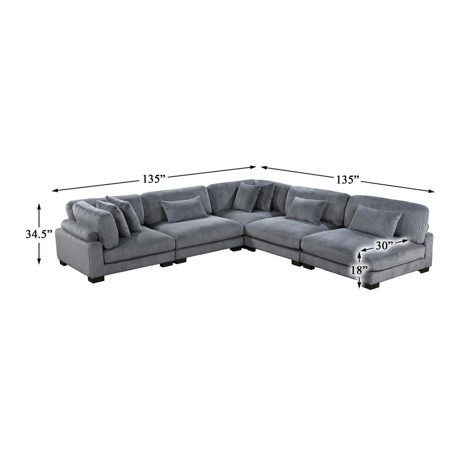 Lexicon Traverse 5-Piece Corduroy Upholstered Modular Sectional in Gray