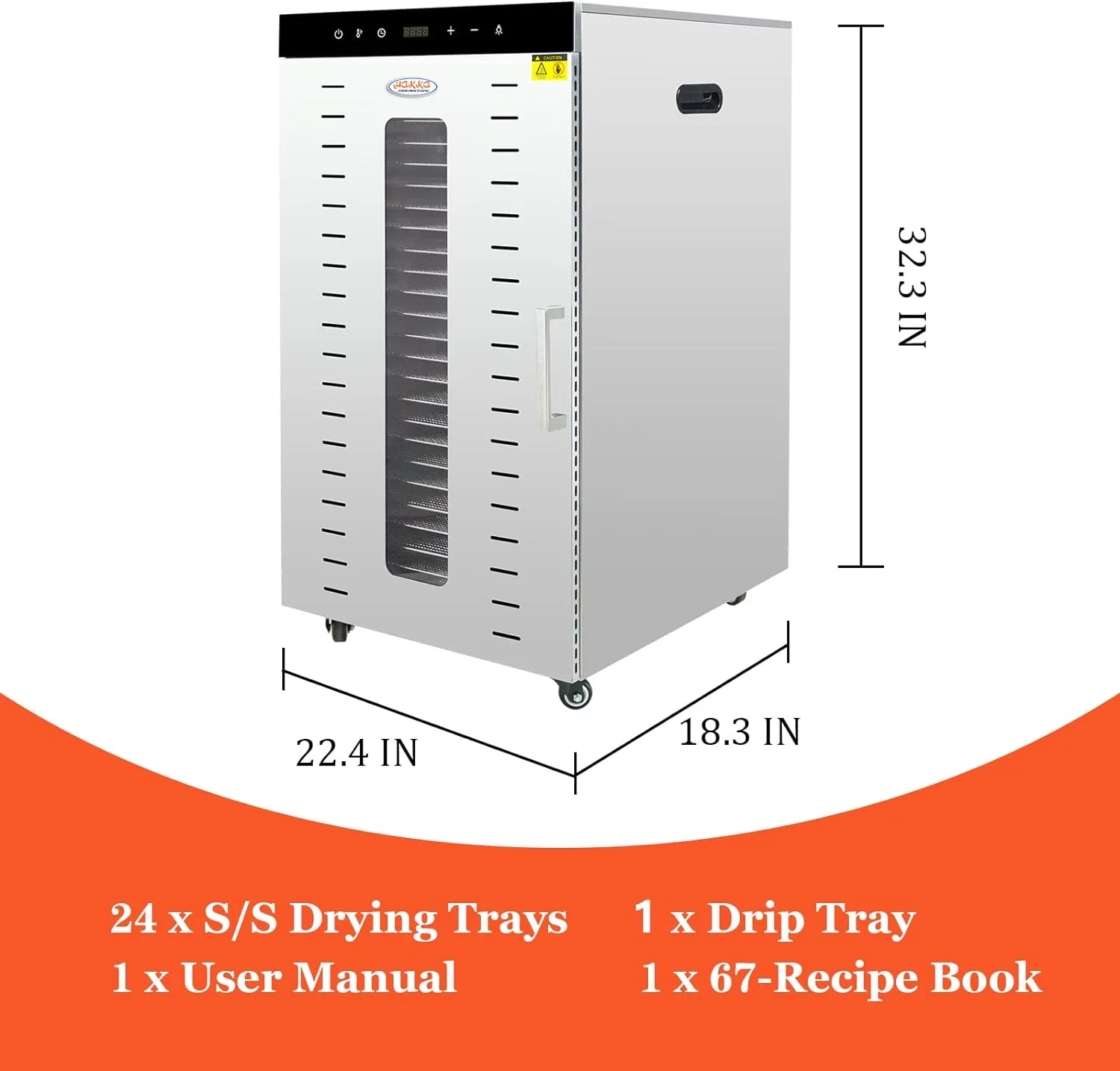 24 Trays  Dehydrator Machine For Jerky/Vegetables/Fruits/Meat/Dog Treats/Herbs, Stainless Steel, 2000W