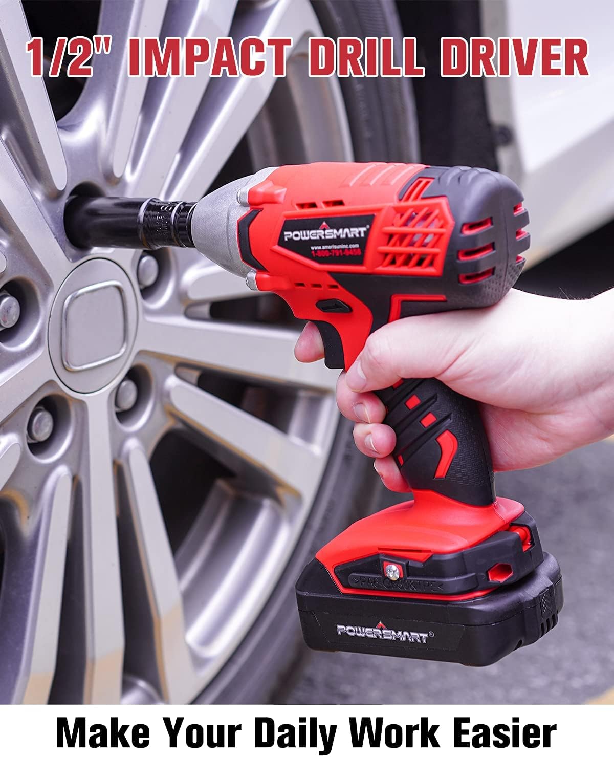 PowerSmart Cordless Impact Wrench Compact - Impact Drill Driver Wrench 3-in-1, 20V Battery and Fast Charger, PS76142A Pack of 2