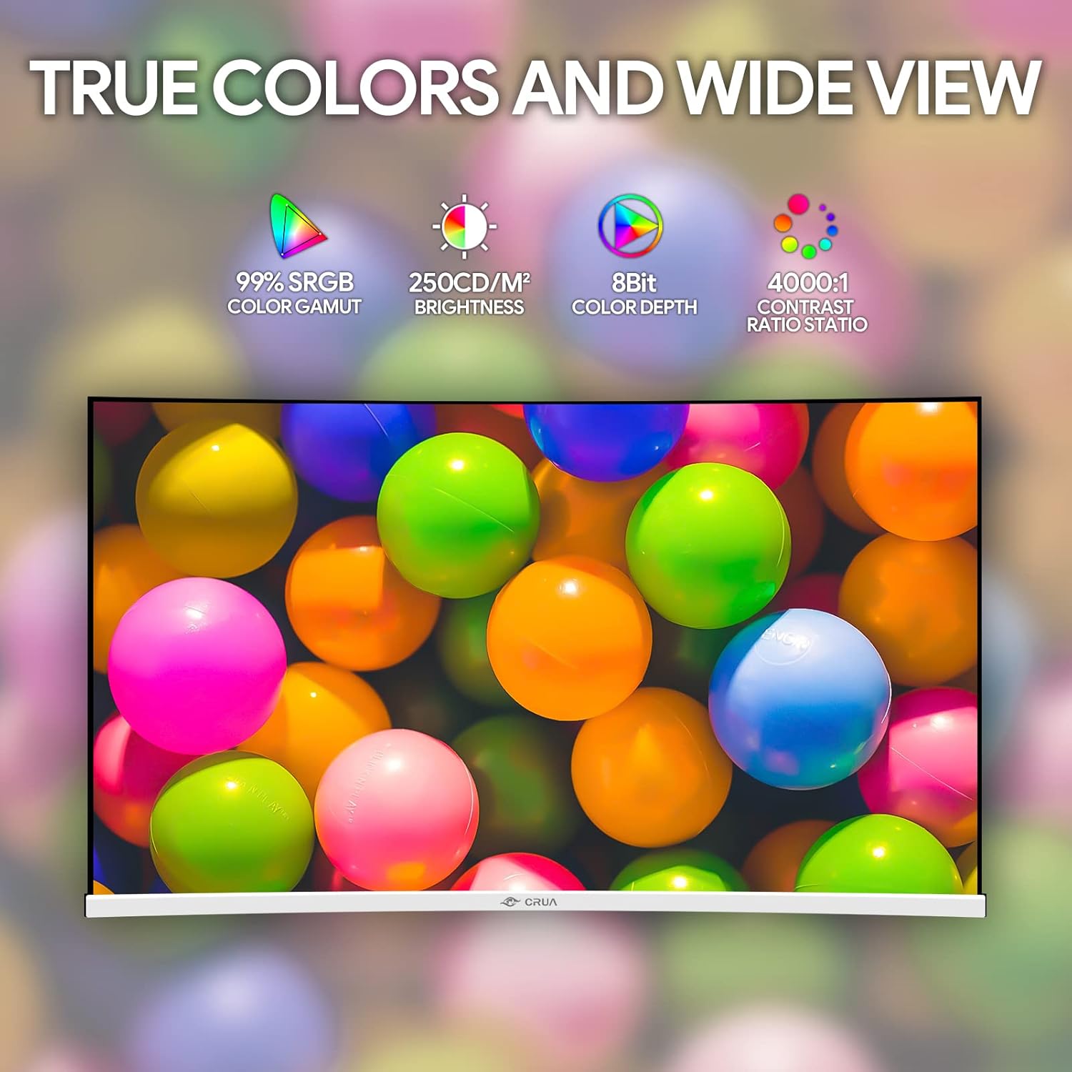 CRUA 32" Monitor, FHD(1920x1080P) 75Hz VA Screen White Monitor, 99% sRGB, 4000:1 Contrast Ratio,16.7 Million Colors Curved Monitor