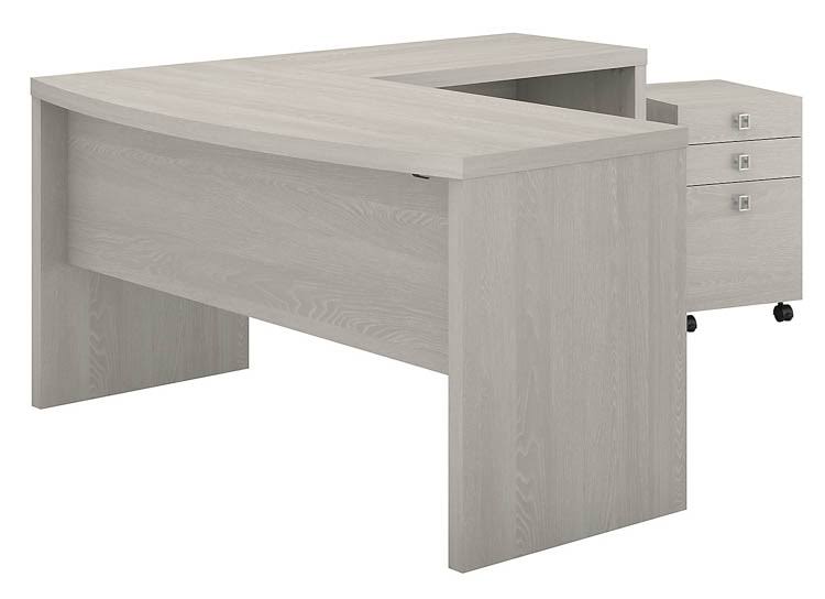 Office by Kathy Ireland Echo L Shaped Bow Front Desk with Mobile File Cabinet in Gray Sand - Bush Furniture ECH007GS