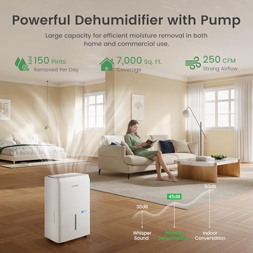 Waykar 80 Pint Energy Star Dehumidifier for Home, Basement, Large Rooms up to 5,000 Sq. Ft. - Auto Defrost, Ultra Quiet(40 dB), Auto Comfort Mode