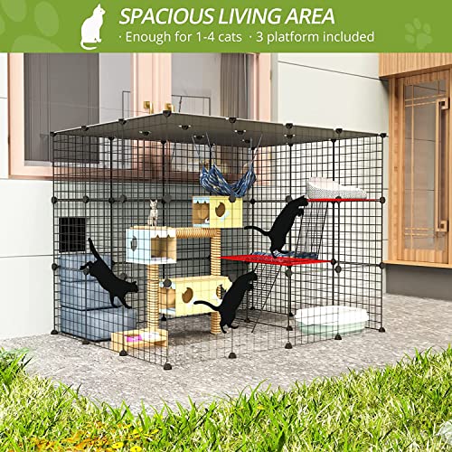 Eiiel OutdoorCat Cages Enclosure with Super Large Enter Door, 55.1Lx41.3Wx41.3H Cat House Balcony Playpen Platforms