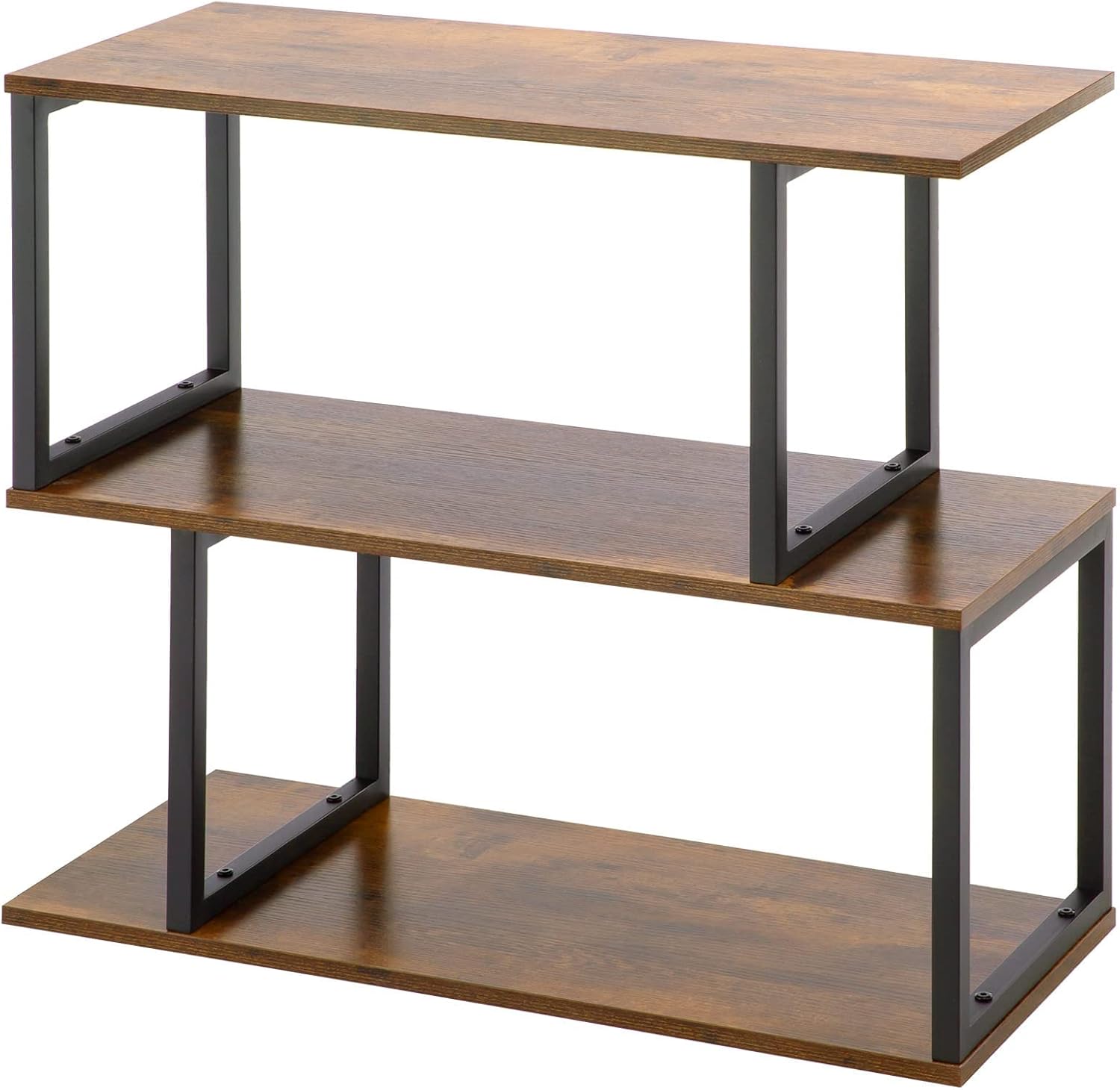 Apicizon Industrial Bookshelves Wooden Bookcase, 2-Tier Bookshelf, S-Shaped Bookshelf Modern Bookshelf