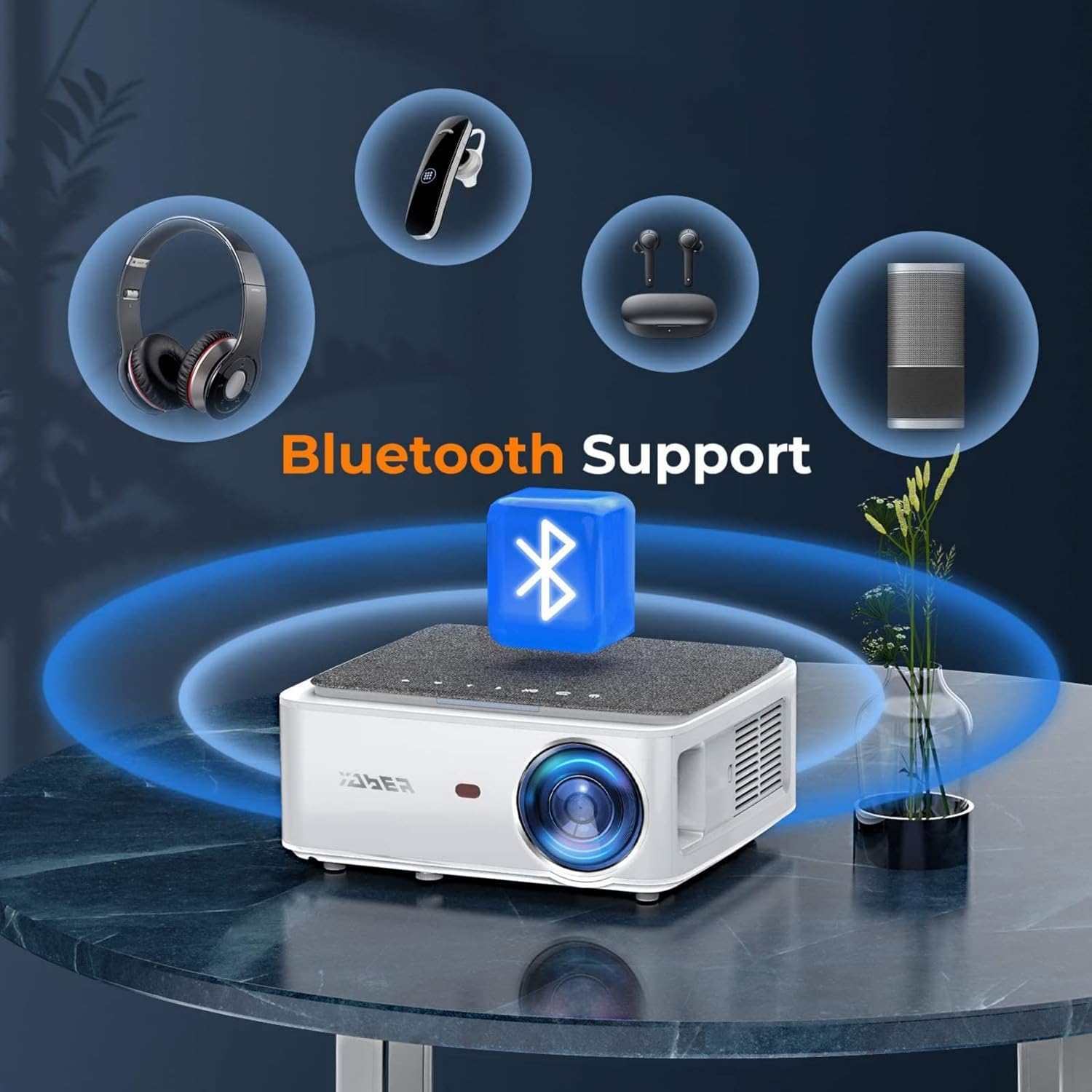 Projector with WiFi and Bluetooth, 13000L Outdoor Movie Projector 4K Supported, YABER V6 Native 1080P Portable Smart Home Projector