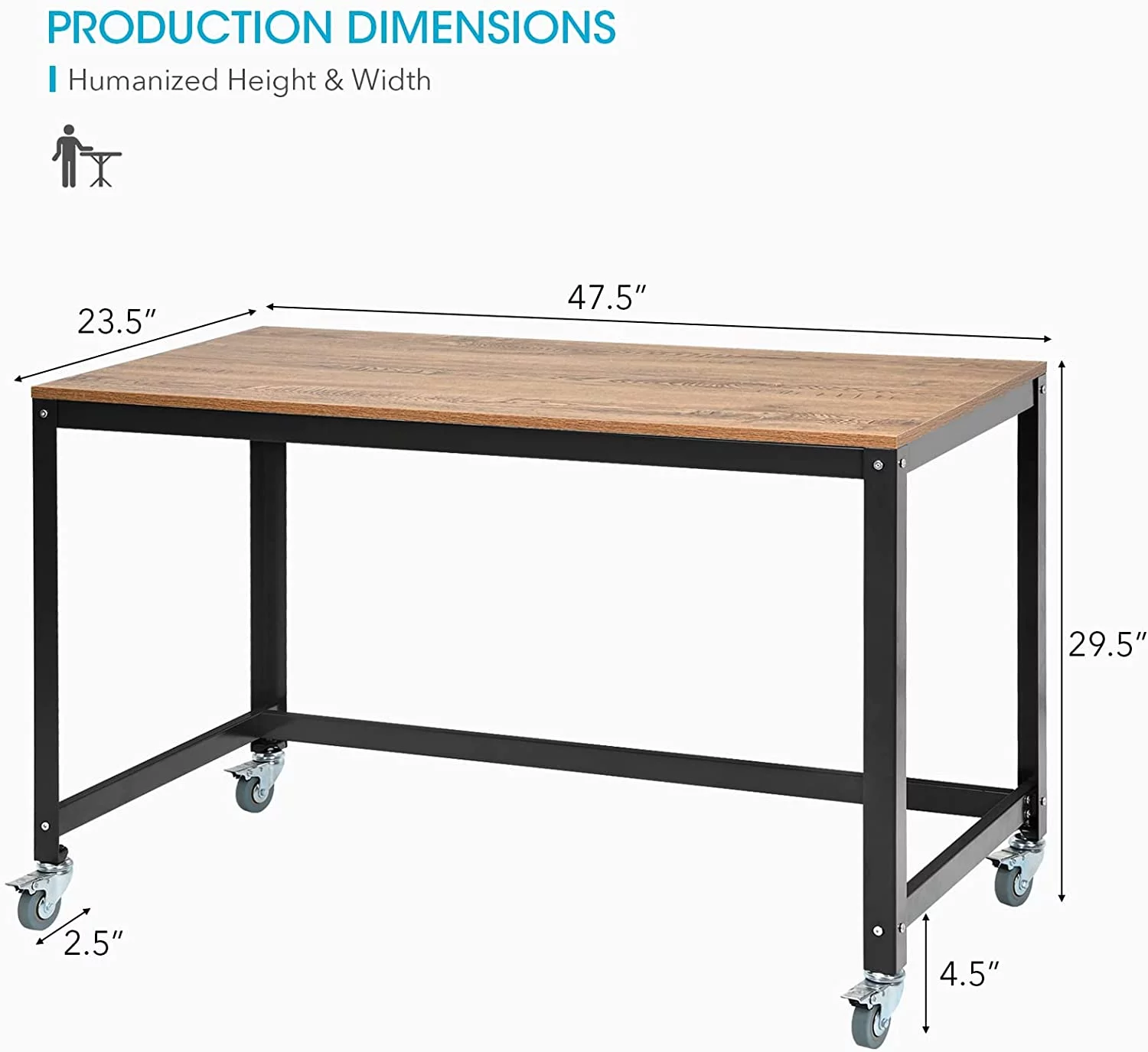 Rolling Computer Desk, Portable Rolling Table, Mobile Home Office Desk Writing Study Desk, Movable Workstation with 4 Smooth Wheels