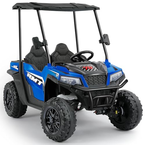 ELEMARA 24V Ride on Toy for Big Kid,Ride on Car 2 Seater w/Sun Shade,Dump Bed & Shovel,4.5MPH,4WD Electric Car for Kids,Battery Car w/Remote
