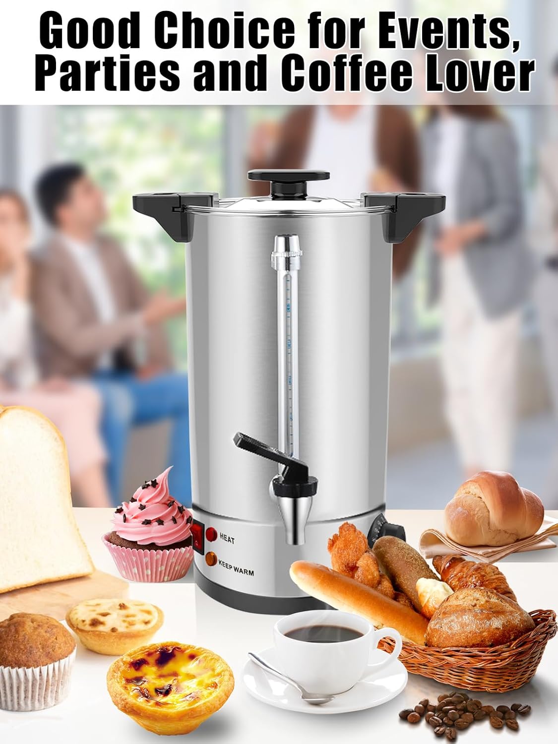 Commercial Coffee Urn 110 Cup 16L, Fast Brew Stainless Steel Coffee Urn Dispenser Coffee Maker with Filter Hot Water Urn Percolate Coffee Maker