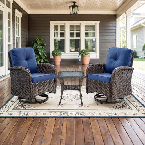 Patio Wicker Chairs Swivel Rocker - Outdoor Swivel Rocking Chairs Set of 2 with Rattan Side Table