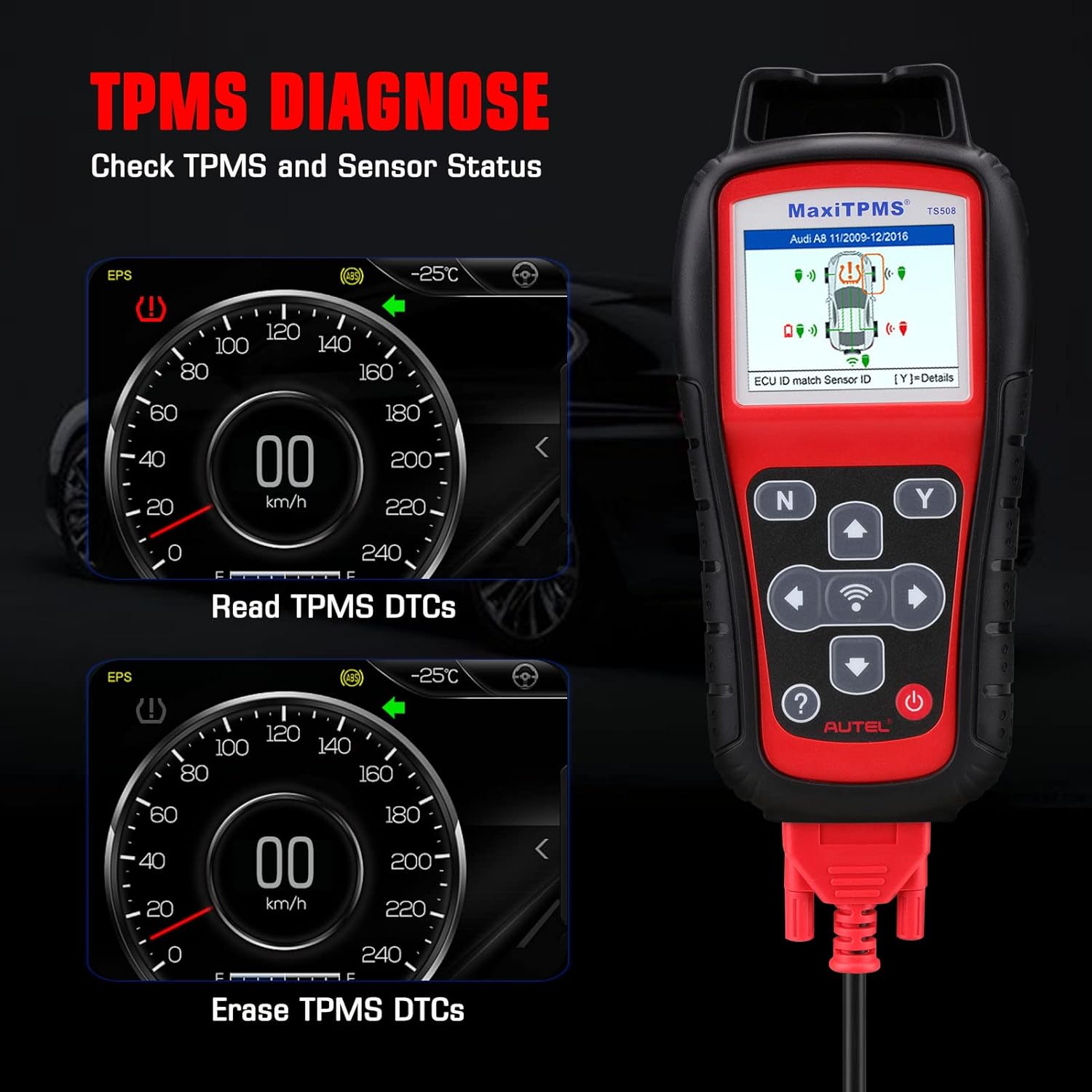 Autel MaxiTPMS TS508 TPMS Relearn Tool-2022 Activate/Relearn All Sensors, Read/Clear DTCs, TPMS Reset/Diagnosis