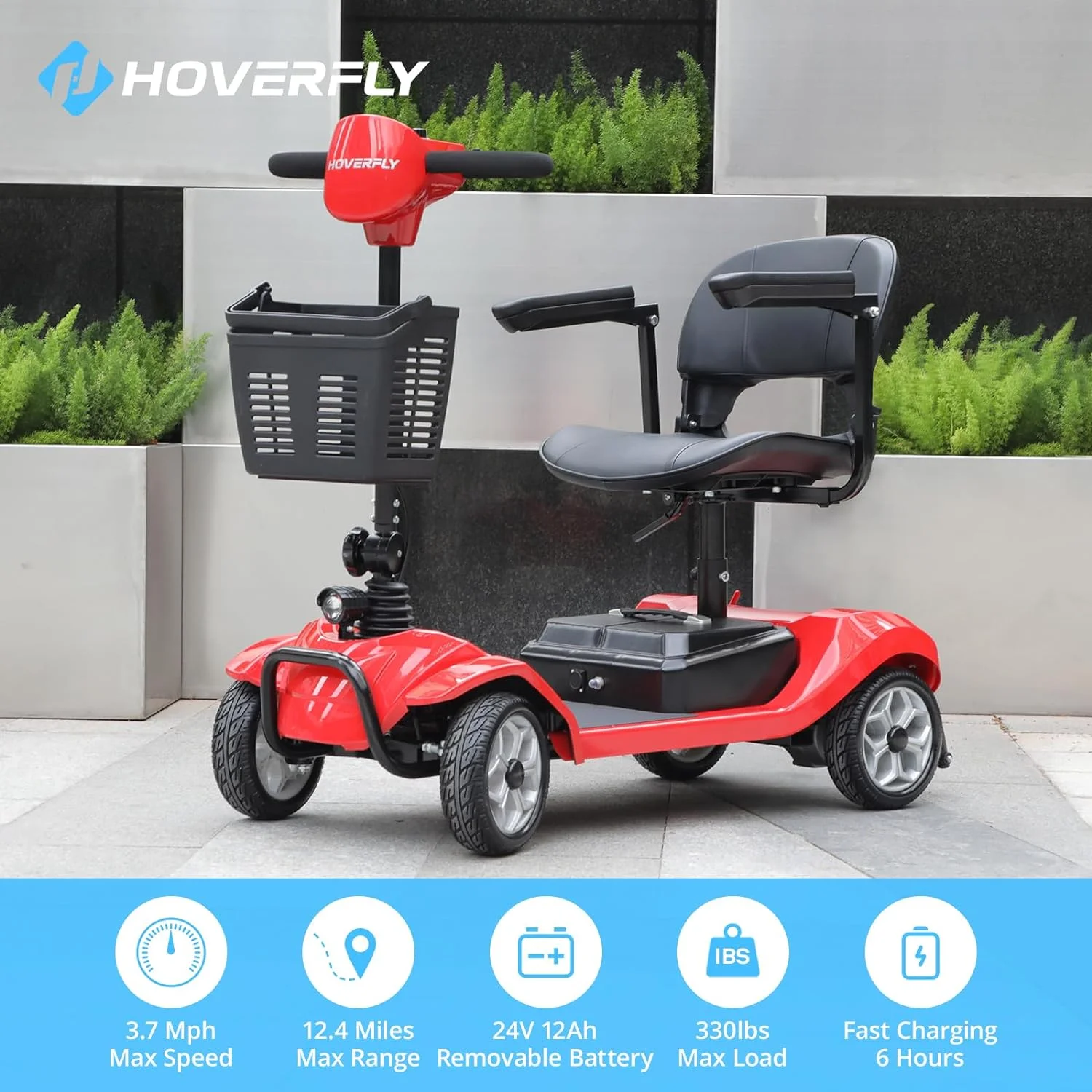 Hoverfly T4 Mobility Scooter for Elderly, 4 Wheel Mobility Compact Scooters for Seniors 330lbs with Lights Basket, Blue - Curated Treasures Market