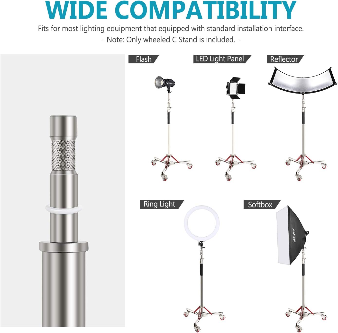 Neewer Heavy Duty Light Stand with Casters, Adjustable Tripod Stand with 100% Stainless Steel, Photography Wheeled Base Stand for Studio Softbox
