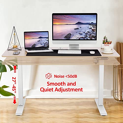 Electric Standing Adjustable Height Desk 55'' x 24''Sit Stand Desk with Charging Station, 2 USB Ports, 3 Power Outlets, 4 Caster