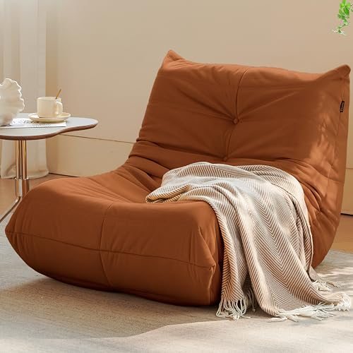 Bean Bag Chair for Adults - Suede & Microfiber Fireside Floor Chair, Comfortable Corner Lounge Sofa for Living Room, Bedroom, Office (3-Seater, Beige)