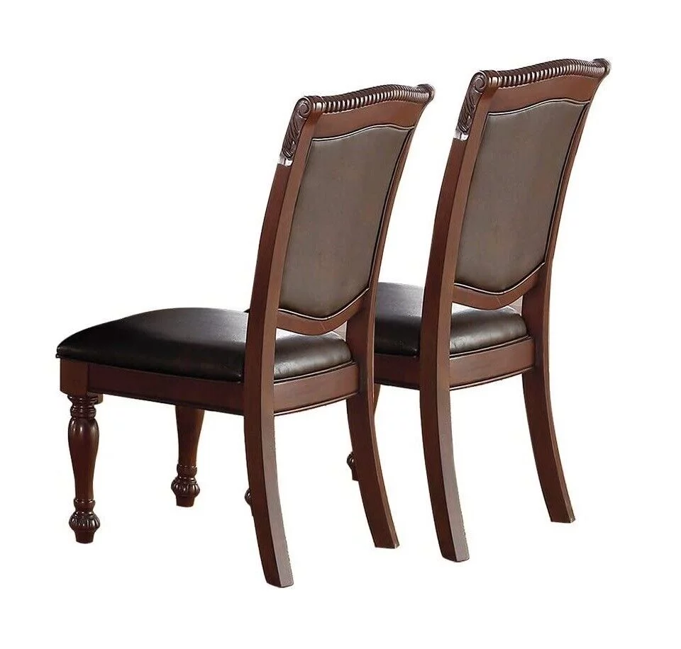 Classic Formal Set of 2 Dining Chairs Brown Antique Traditional Look Kitchen Dining Room Furniture