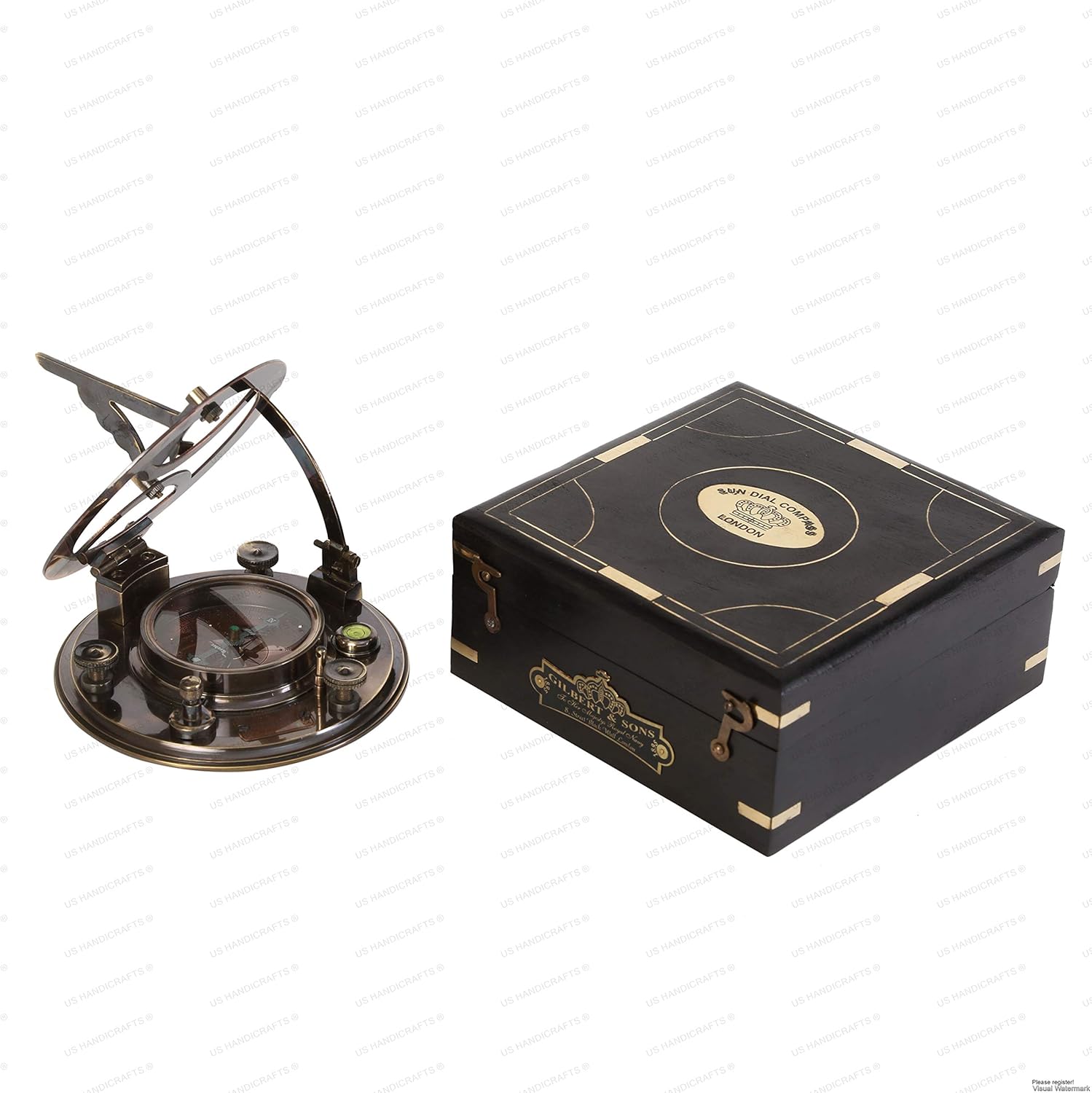 US HANDICRAFTS Ideas Crafted Sundial Compass for Men Xmas 5 Inch Perfectly Calibrated Large Sundial Compass Black Wooden Case Top Grade Engraved