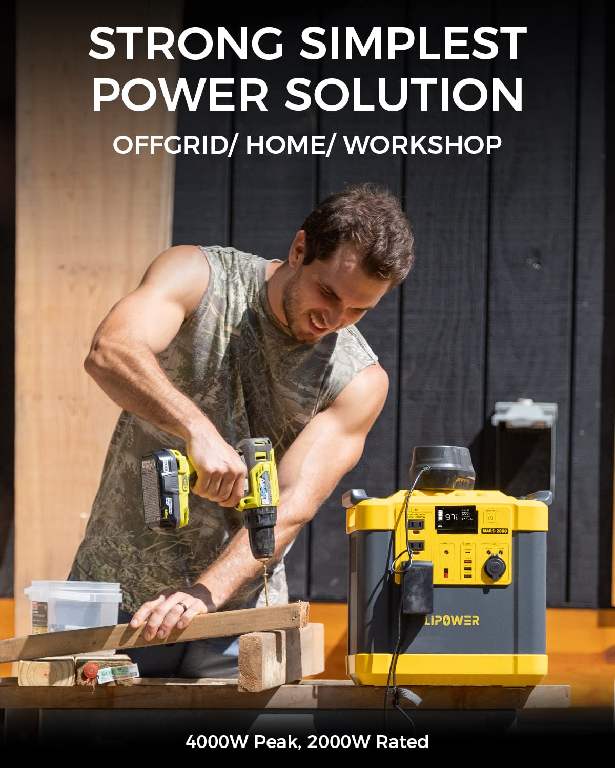 LIPOWER G1600 Portable Power Station LiFePO4 2000W Solar Powered Generator, 1460Wh With AC Outlets Battery Backup Power Supply For RV