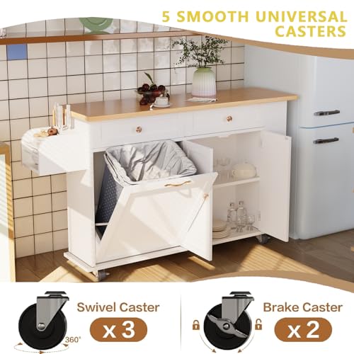 67’’ Movable Kitchen Island with Drop Leaf and Power Outlet, Lockable Sliding Countertop Rolling Island Cart with 2 Large Drawers, Spice, Towel Rack