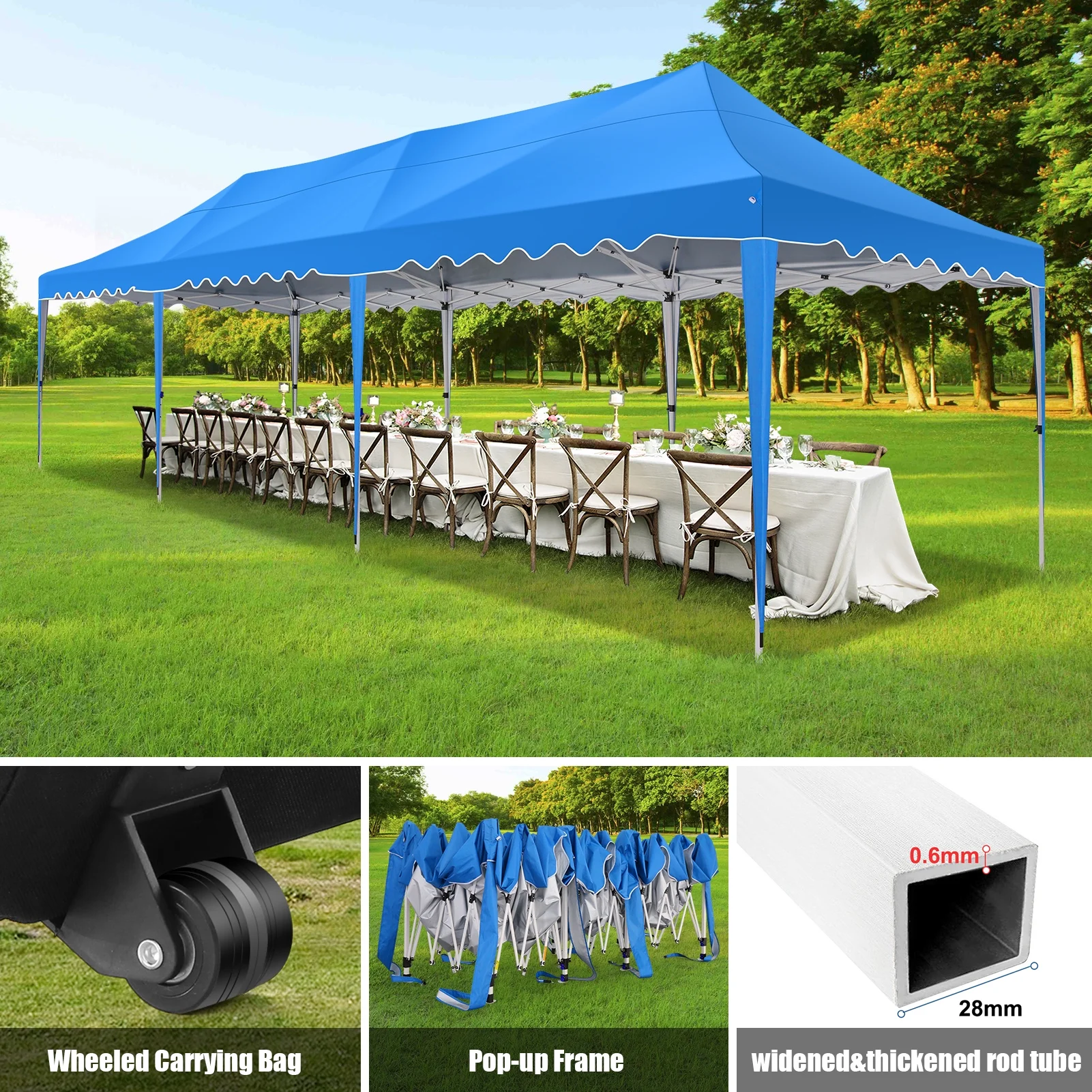 SANOPY 10X30ft Party Tents Heavy Duty Commercial Pop Up Canopy Tent with 8 Sidewalls Suit for 30 Persons Large Wedding Canopy Windproof Waterproof