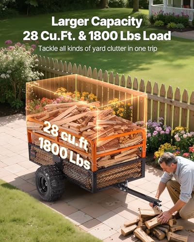 VEVOR Heavy Duty ATV Dump Cart - Steel Tow Behind trailer, 750 lbs, 15 Cubic Feet Garden Utility with Removable Sides