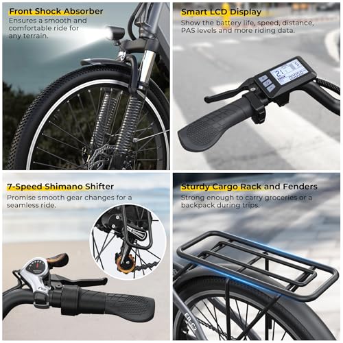 Electric Bike for Adults, 1000W Peak Ebike, 50Miles 21.7MPH Step Thru Electric Bicycle, 26" Commuter E Bikes with 48V Built-in Removable Battery